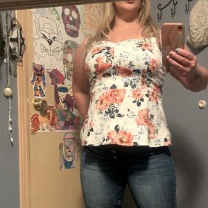 Torrid Floral Print Sateen Peplum Top